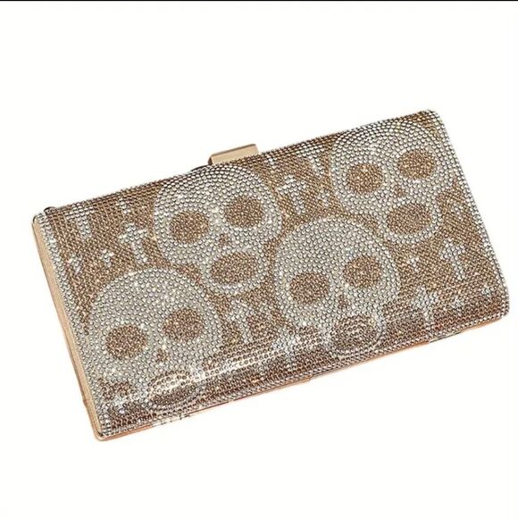 Gold Sparkling Skull & Crosses Rhinestone Clutch